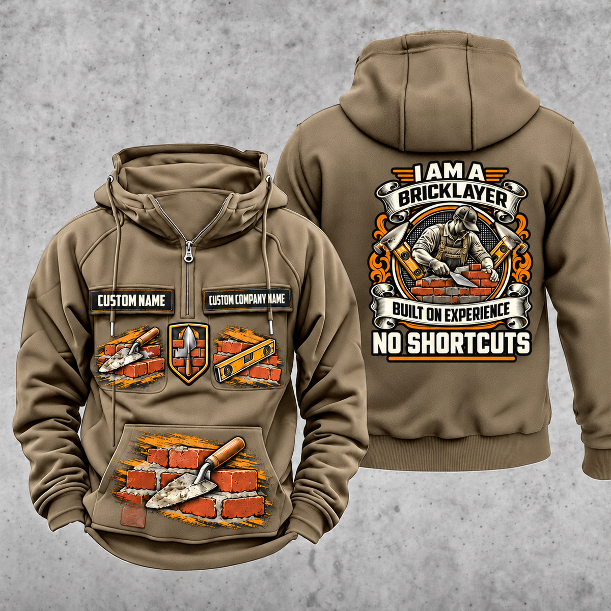 Bricklayer Heritage Crest Vintage Hoodie Kaki front and back