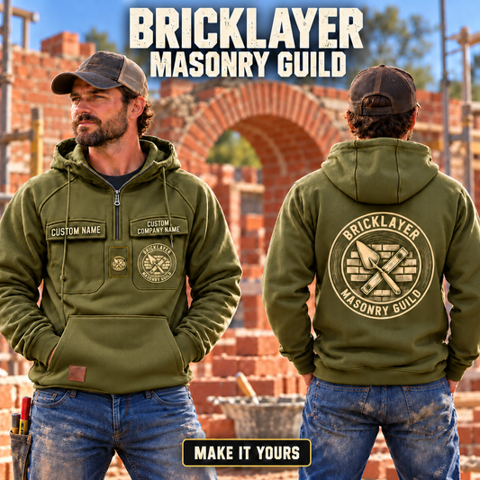 Bricklayer Masonry Guild Vintage Hoodie Olive Green listing hero