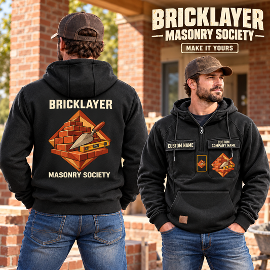 Bricklayer Masonry Society Vintage Hoodie Black listing hero