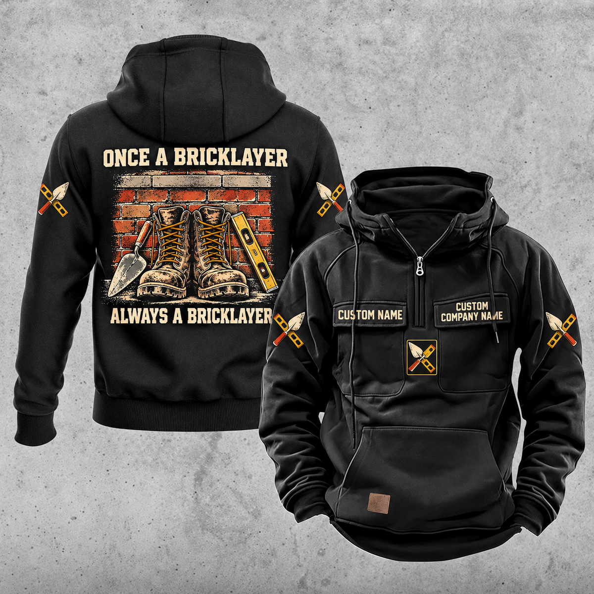 Bricklayer Once and Always Vintage Hoodie Black front and back