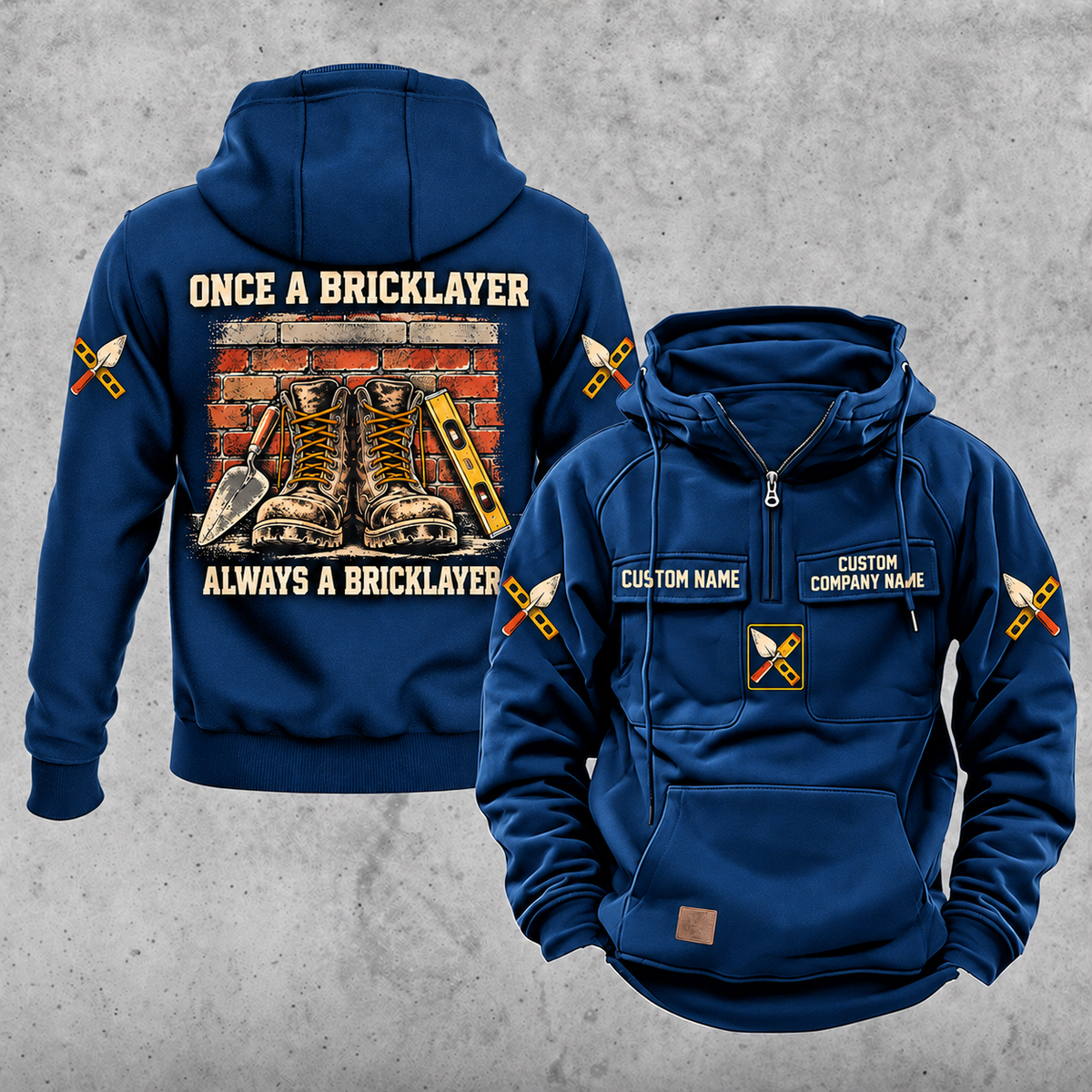 Bricklayer Once and Always Vintage Hoodie Dark Blue front and back