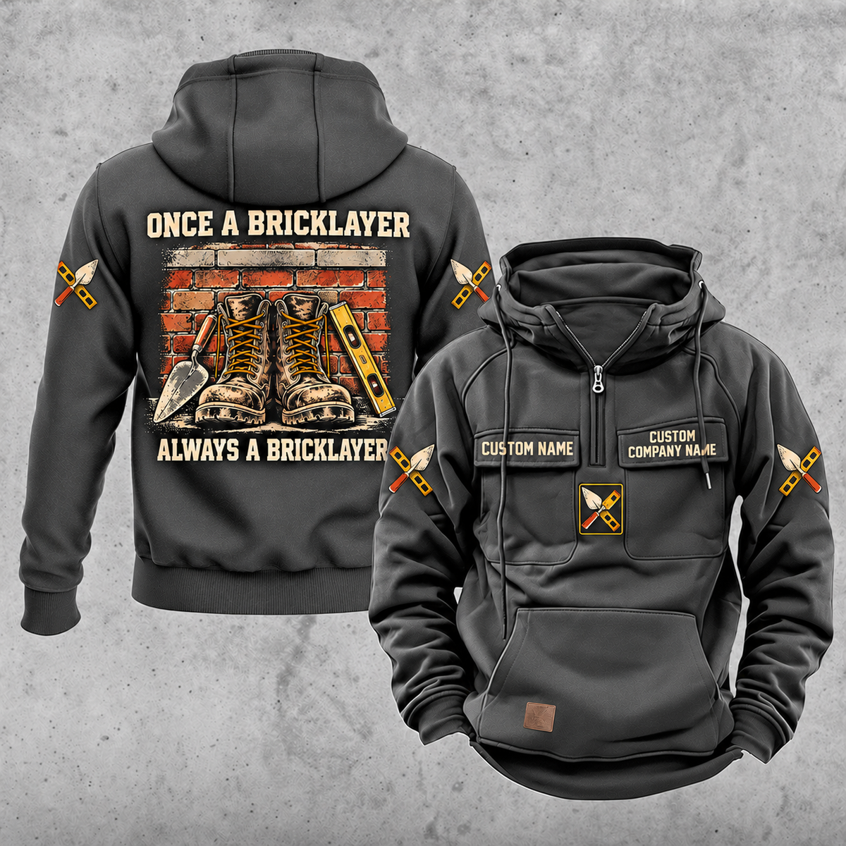Bricklayer Once and Always Vintage Hoodie Dark Gray front and back