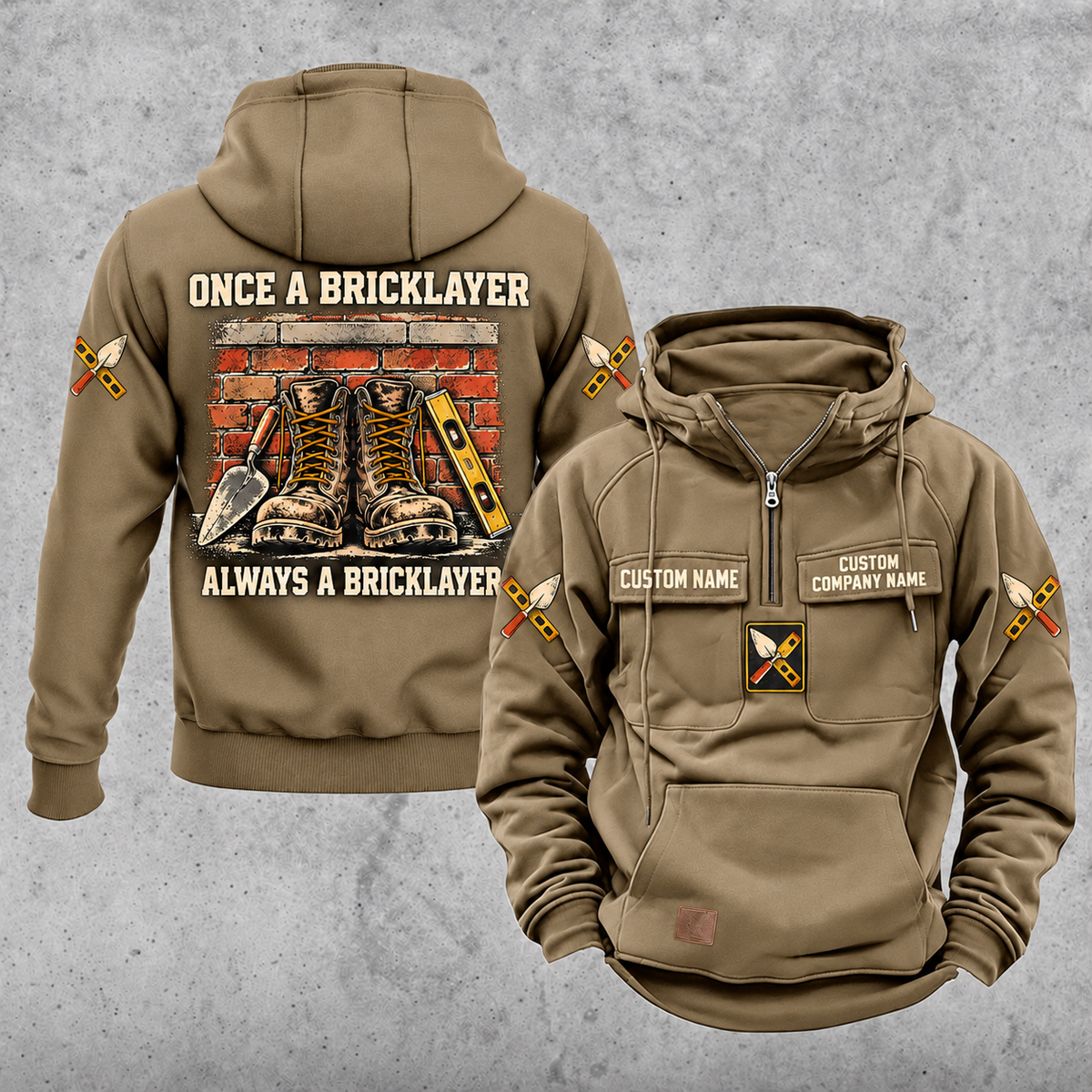 Bricklayer Once and Always Vintage Hoodie Kaki front and back
