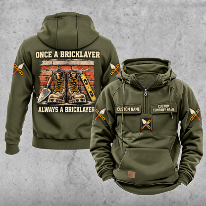 Bricklayer Once and Always Vintage Hoodie Military Green front and back
