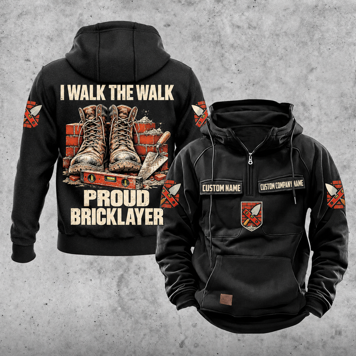 Bricklayer Proud Walk Vintage Hoodie Black front and back
