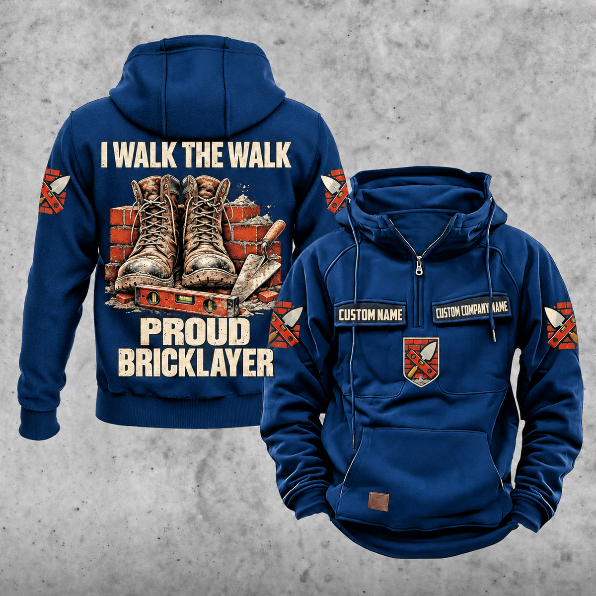 Bricklayer Proud Walk Vintage Hoodie Dark Blue front and back