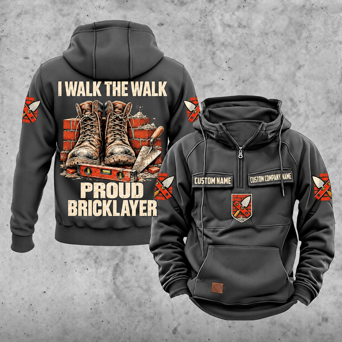 Bricklayer Proud Walk Vintage Hoodie Dark Gray front and back