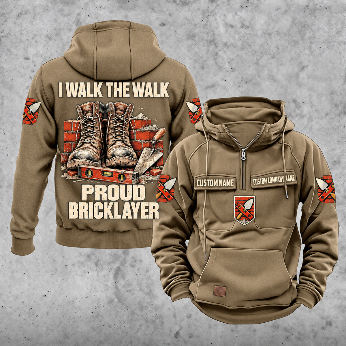 Bricklayer Proud Walk Vintage Hoodie Kaki front and back