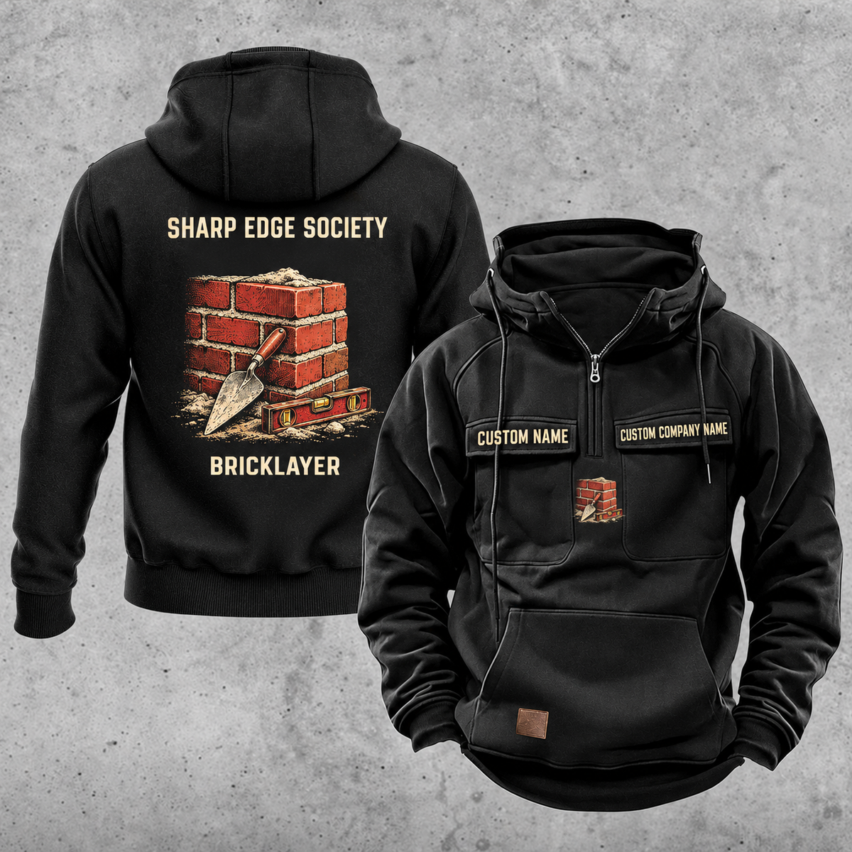 Bricklayer Sharp Edge Society Vintage Hoodie Black front and back
