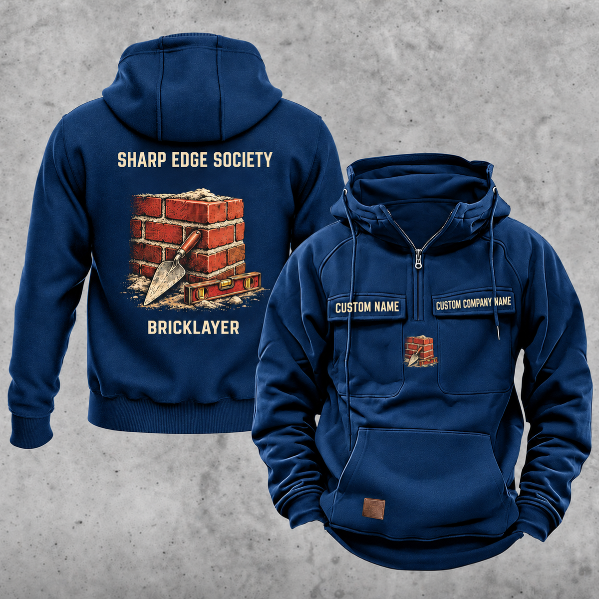 Bricklayer Sharp Edge Society Vintage Hoodie Dark Blue front and back