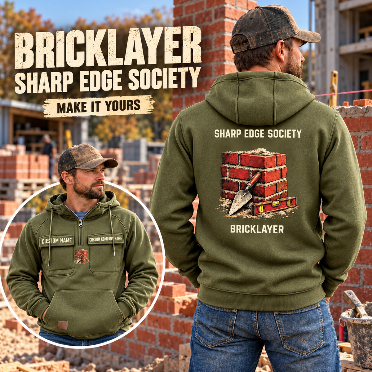 Bricklayer Sharp Edge Society Vintage Hoodie Olive Green listing hero