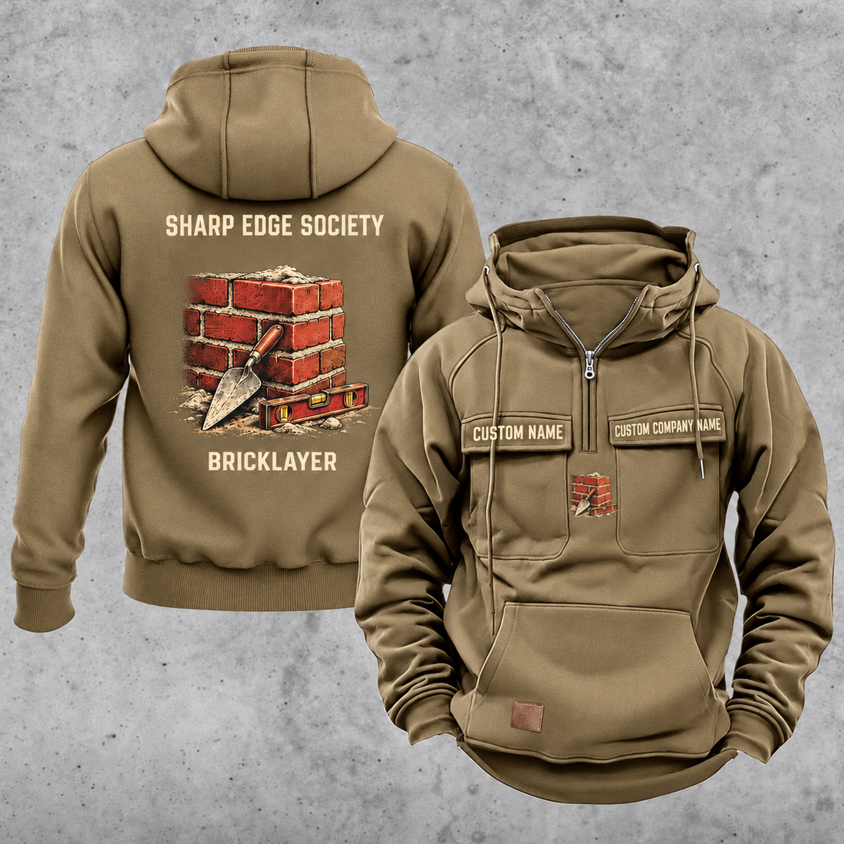 Bricklayer Sharp Edge Society Vintage Hoodie Khaki front and back