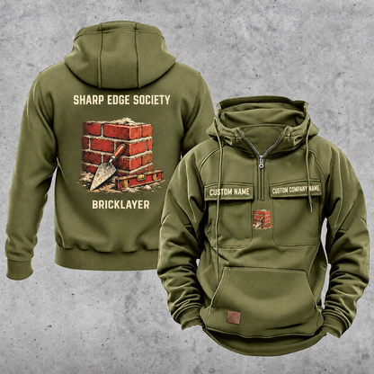Bricklayer Sharp Edge Society Vintage Hoodie Olive Green front and back