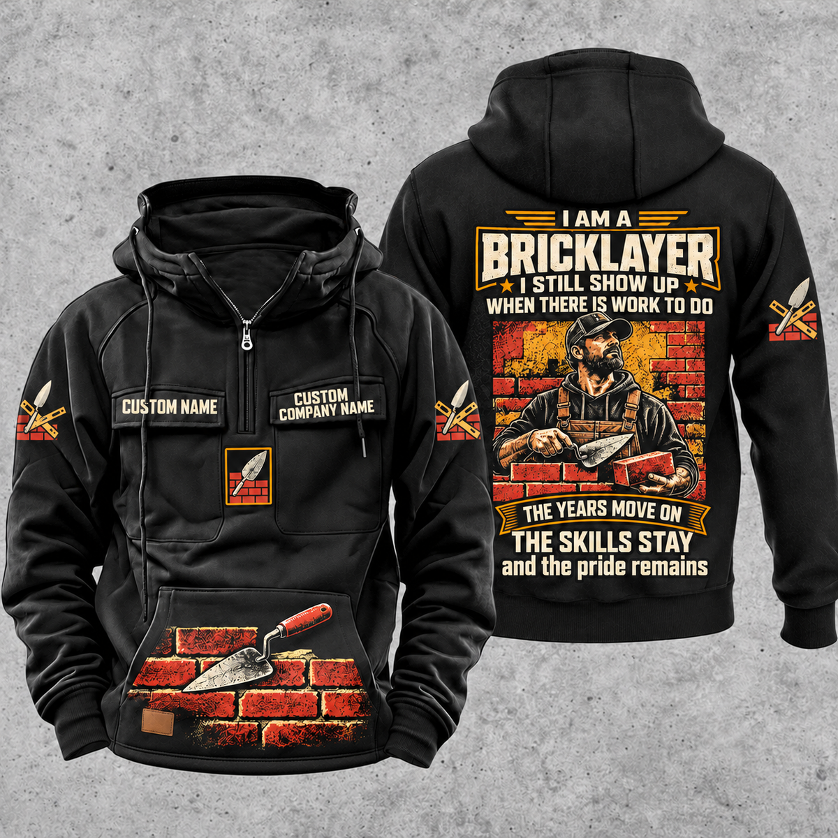 Bricklayer Skills and Pride Vintage Hoodie Black front and back