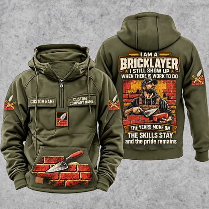 Bricklayer Skills and Pride Vintage Hoodie Military Green front and back