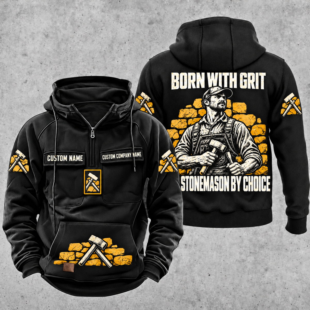 Stonemason By Choice Vintage Hoodie Black front and back