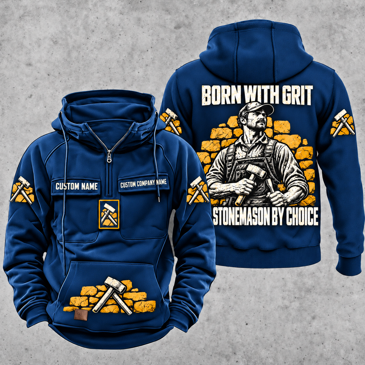 Stonemason By Choice Vintage Hoodie Dark Blue front and back