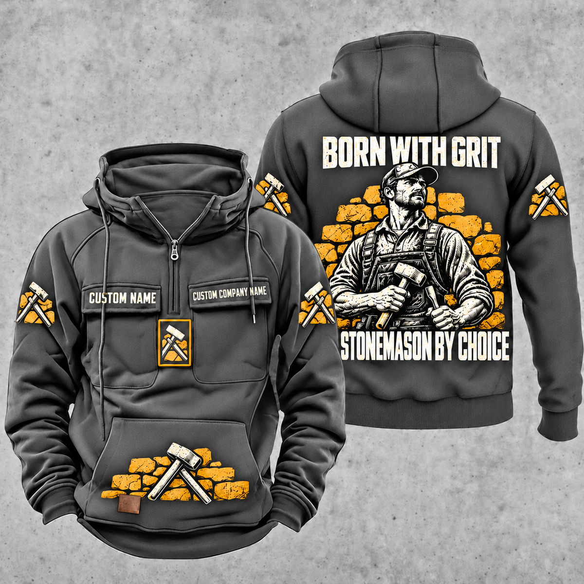 Stonemason By Choice Vintage Hoodie Dark Gray front and back