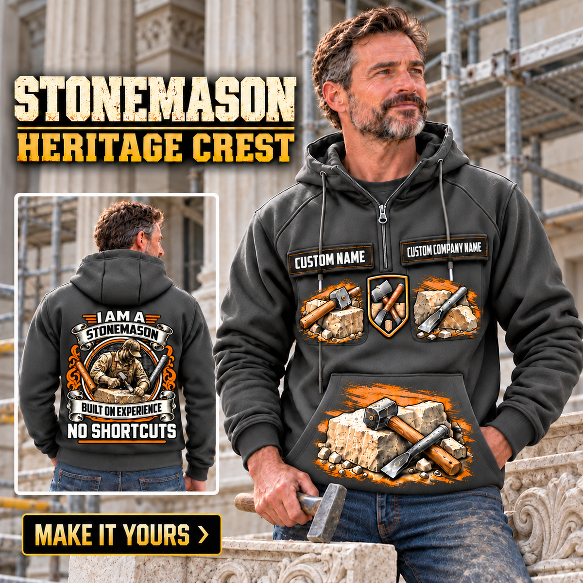 Stonemason Heritage Crest Vintage Hoodie Dark Gray listing hero