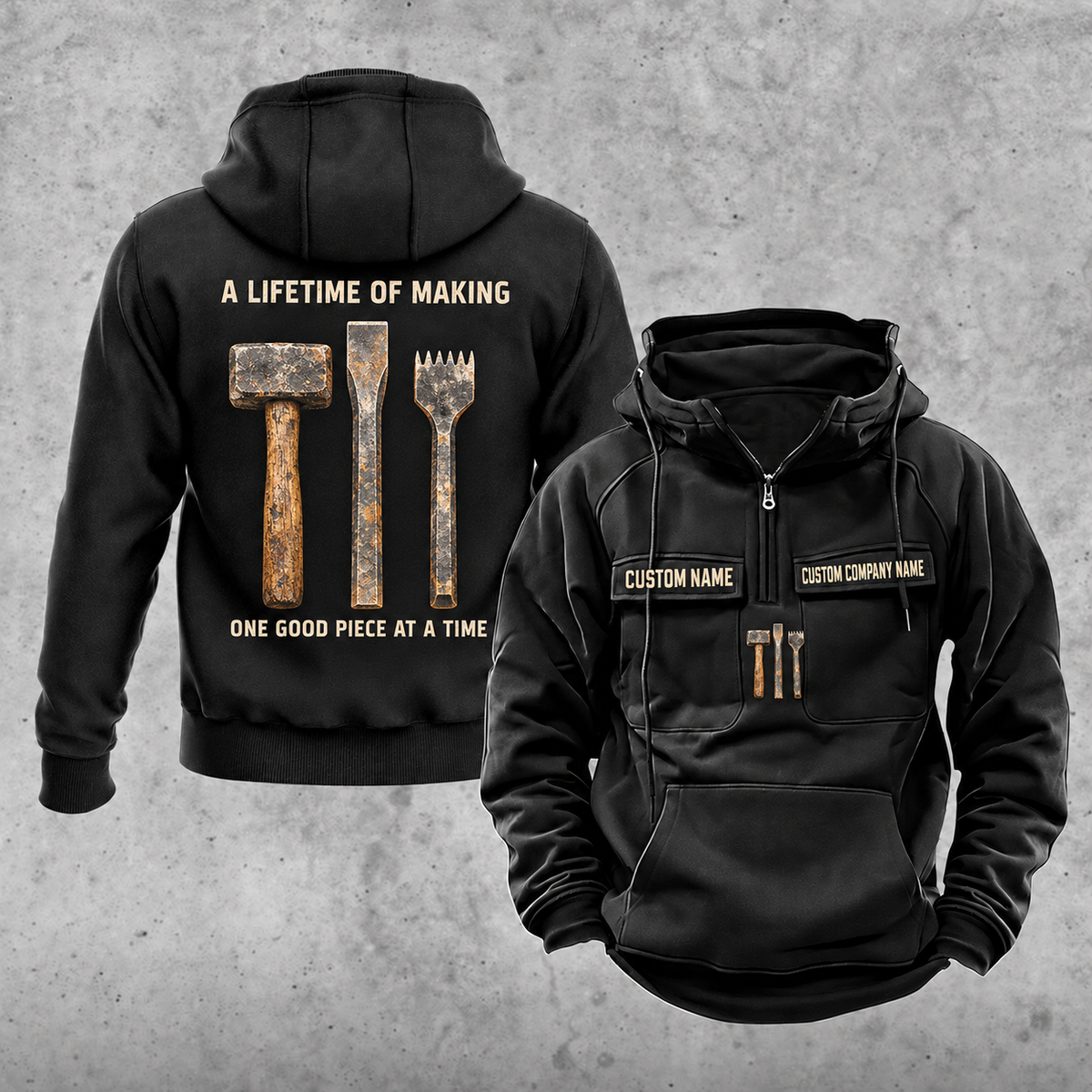 Stonemason Lifetime of Making Vintage Hoodie Black front and back