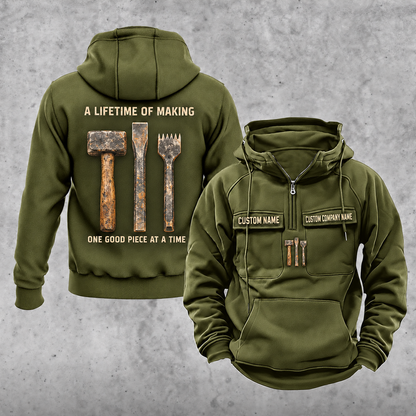 Stonemason Lifetime of Making Vintage Hoodie Olive Green front and back