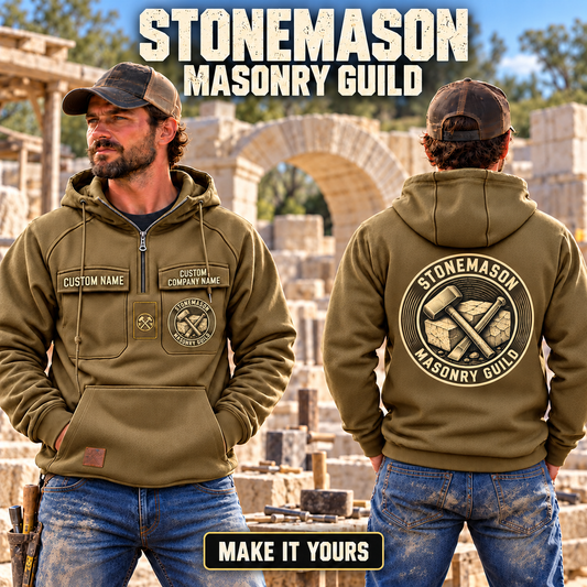 Stonemason Masonry Guild Vintage Hoodie Khaki listing hero