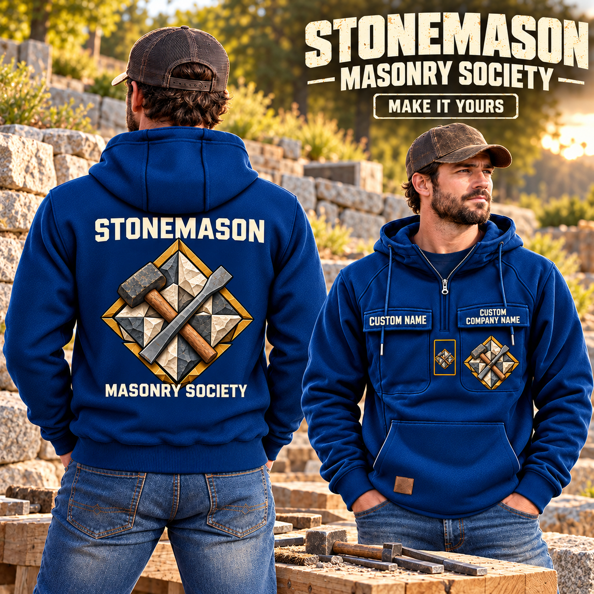 Stonemason Masonry Society Vintage Hoodie Dark Blue listing hero