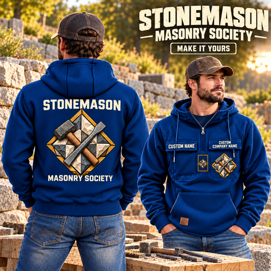 Stonemason Masonry Society Vintage Hoodie Dark Blue listing hero