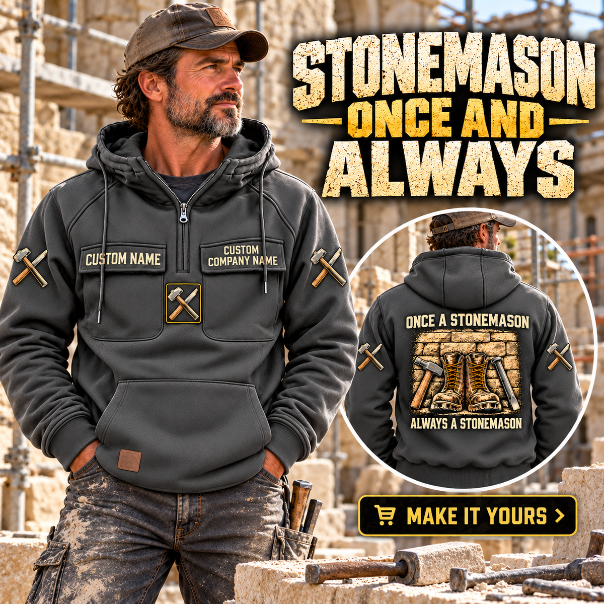 Stonemason Once and Always Vintage Hoodie Dark Gray listing hero