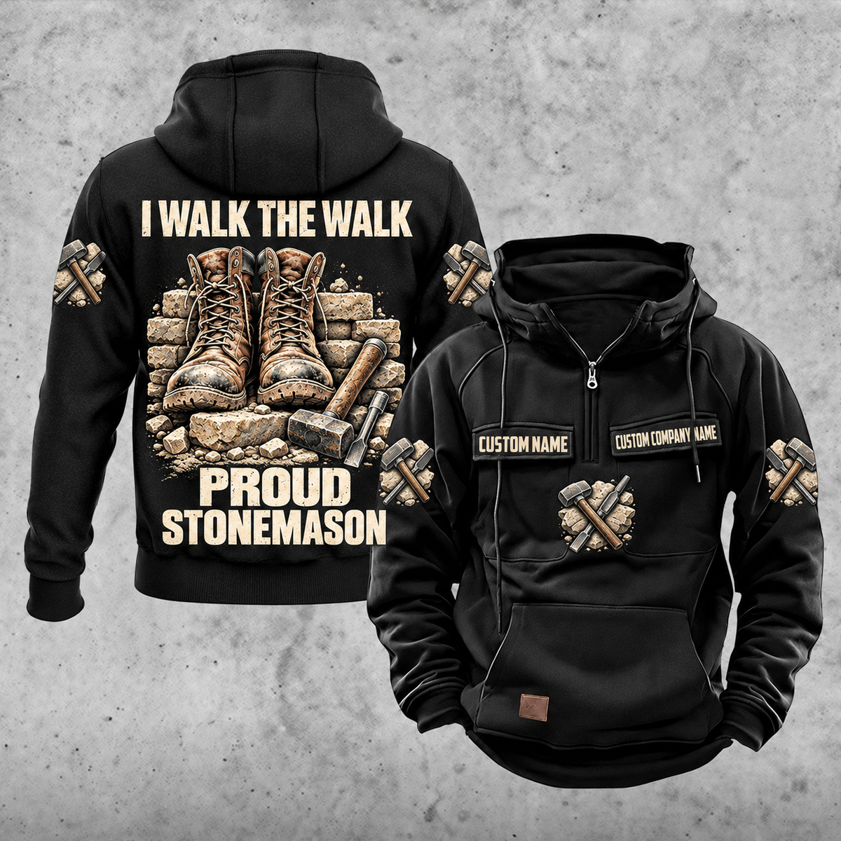 Stonemason Proud Walk Vintage Hoodie Black front and back