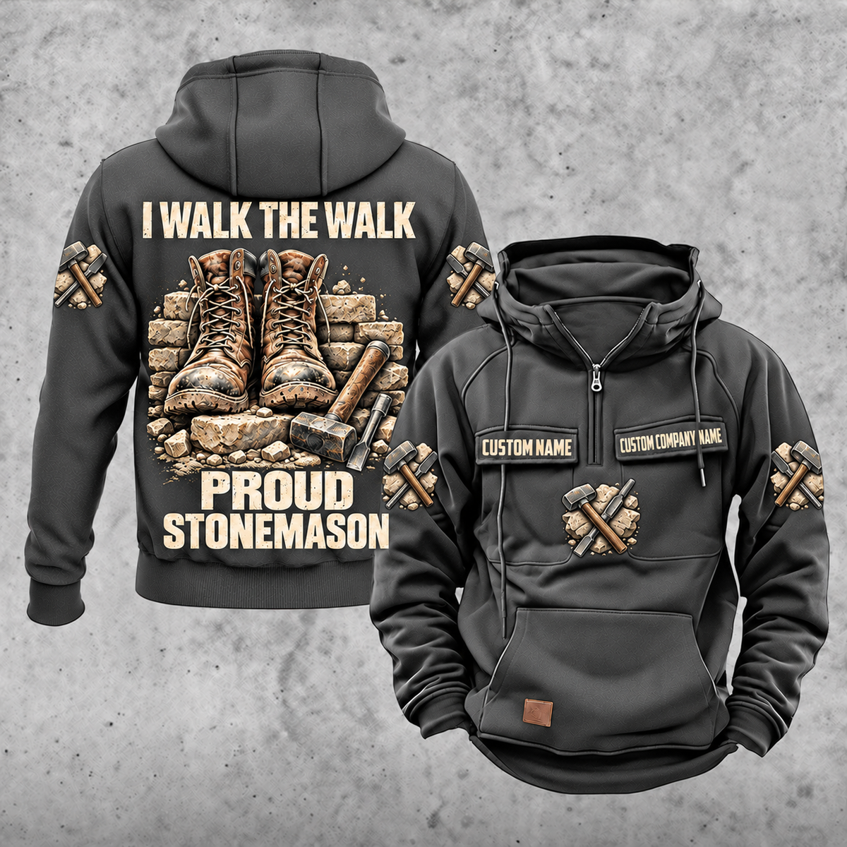 Stonemason Proud Walk Vintage Hoodie Dark Gray front and back