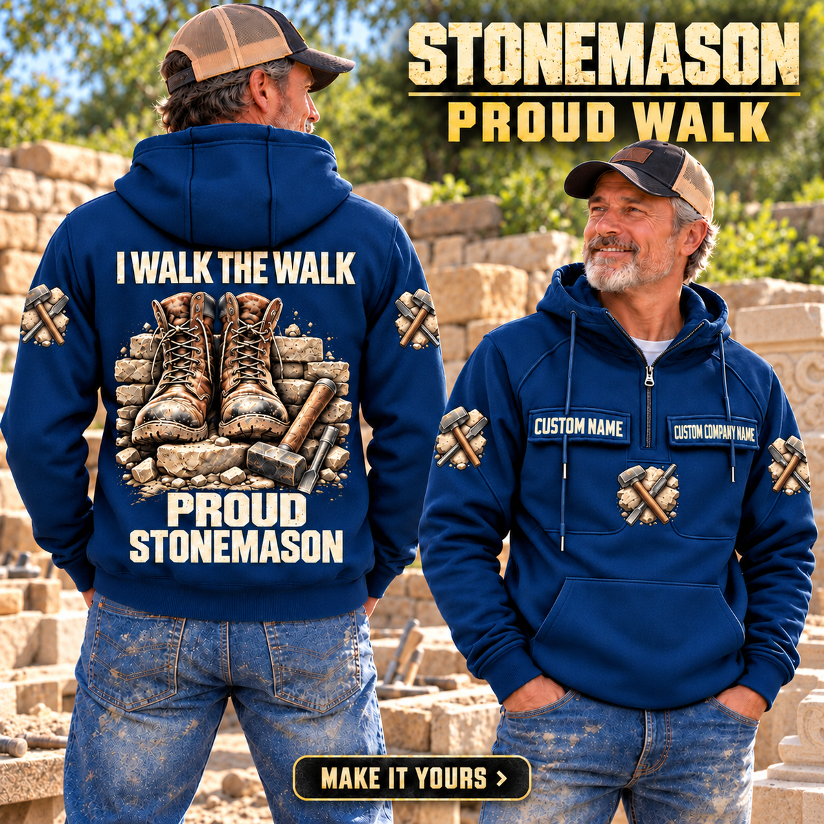 Stonemason Proud Walk Vintage Hoodie Dark Blue listing hero