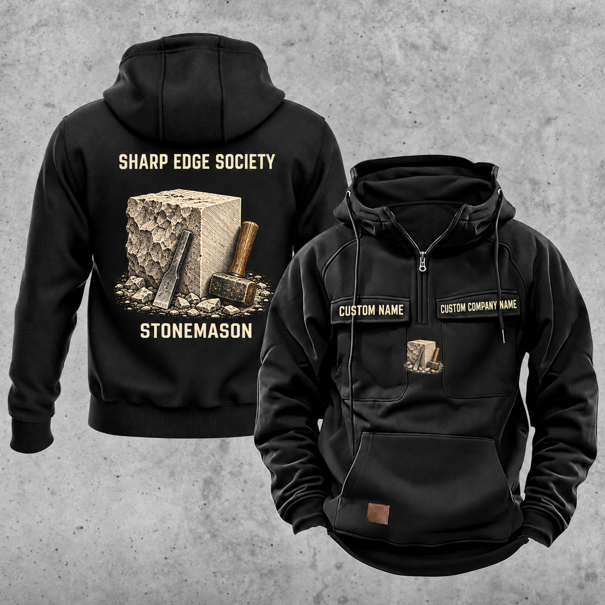 Stonemason Sharp Edge Society Vintage Hoodie Black front and back