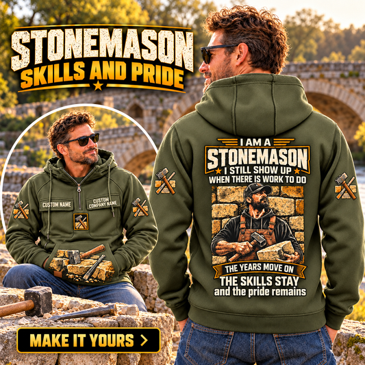 Stonemason Skills and Pride Vintage Hoodie Military Green listing hero