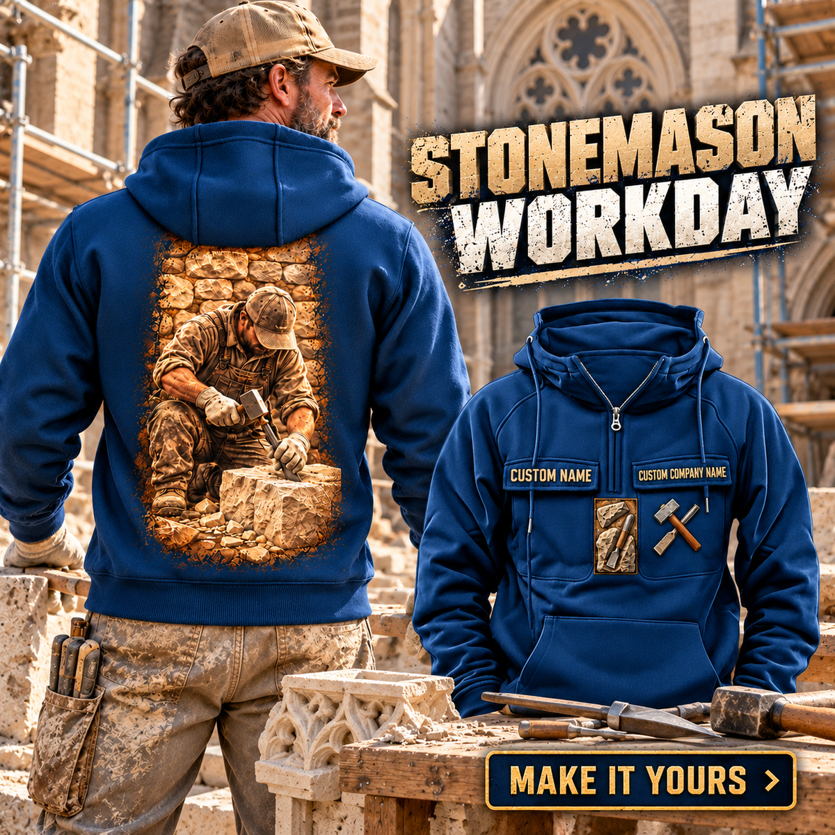 Stonemason Workday Portrait Vintage Hoodie Dark Blue listing hero