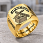 Personalized blockmason Classic Emblem signet ring in gold, Custom Name and Custom Company Name