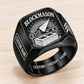 Personalized blockmason Sunburst Legacy signet ring in black, Custom Name and Custom Company Name