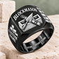 Personalized blockmason Heritage Trowel signet ring in black, Custom Name and Custom Company Name