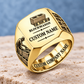 Personalized Blockmason Signature Crest signet ring in gold, Custom Name and Custom Company Name
