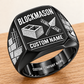 Personalized Blockmason Twin Icons signet ring in black, Custom Name and Custom Company Name