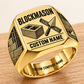 Personalized Blockmason Twin Icons signet ring in gold, Custom Name and Custom Company Name