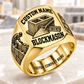Personalized Blockmason Bold Lettering signet ring in gold, Custom Name and Custom Company Name