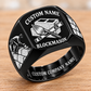 Personalized Blockmason Heritage Emblem signet ring in black, Custom Name and Custom Company Name