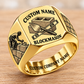 Personalized Blockmason Heritage Emblem signet ring in gold, Custom Name and Custom Company Name