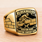 Personalized blockmason Black Face Badge signet ring in gold, Custom Name and Custom Company Name
