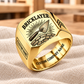 Personalized bricklayer Sunburst Legacy signet ring in gold, Custom Name and Custom Company Name
