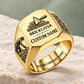 Personalized bricklayer Signature Crest signet ring in gold, Custom Name and Custom Company Name
