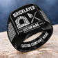 Personalized Bricklayer Twin Icons signet ring in black, Custom Name and Custom Company Name