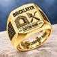 Personalized Bricklayer Twin Icons signet ring in gold, Custom Name and Custom Company Name