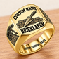 Personalized Bricklayer Bold Lettering signet ring in gold, Custom Name and Custom Company Name